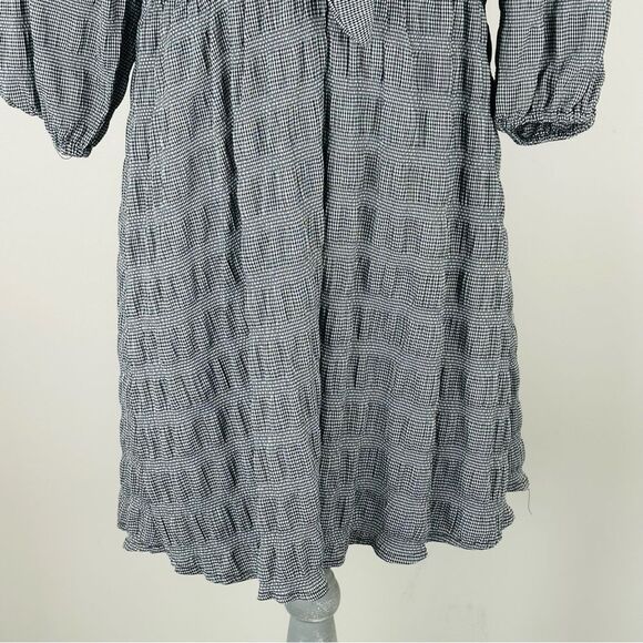 NWT Forever 21 Black White Gingham Babydoll Dress SZ S Tie Front Puff Sleeves - Picture 3 of 10